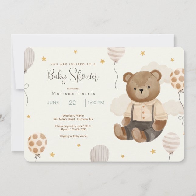 Teddy Bear Baby Shower Invitations (Devant)