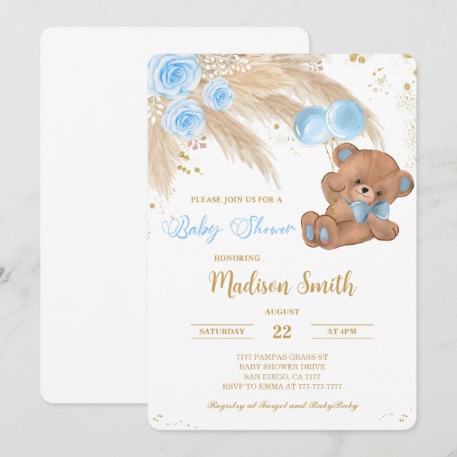 Teddy Bear Baby Shower Invitations (Devant / Derrière)