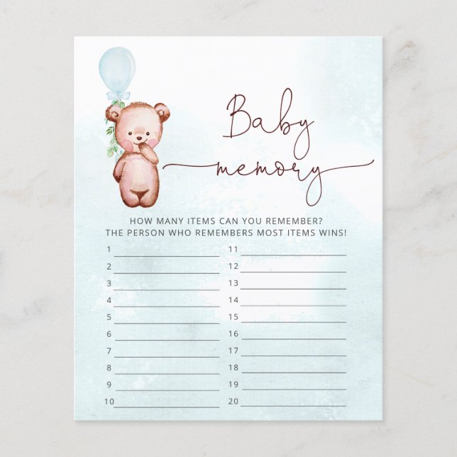 Teddy Bear Baby shower Jeu Baby Memory (Devant)