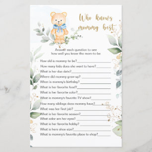 Teddy Bear Baby shower Jeu Qui Connaît Maman Meill