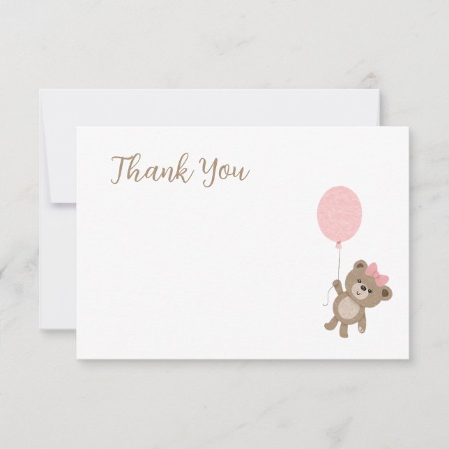 Teddy Bear Baby shower rose Merci Carte de note (Devant)
