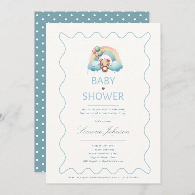 Teddy Bear Baby shower Thème Invitations Garçons (Devant / Derrière)