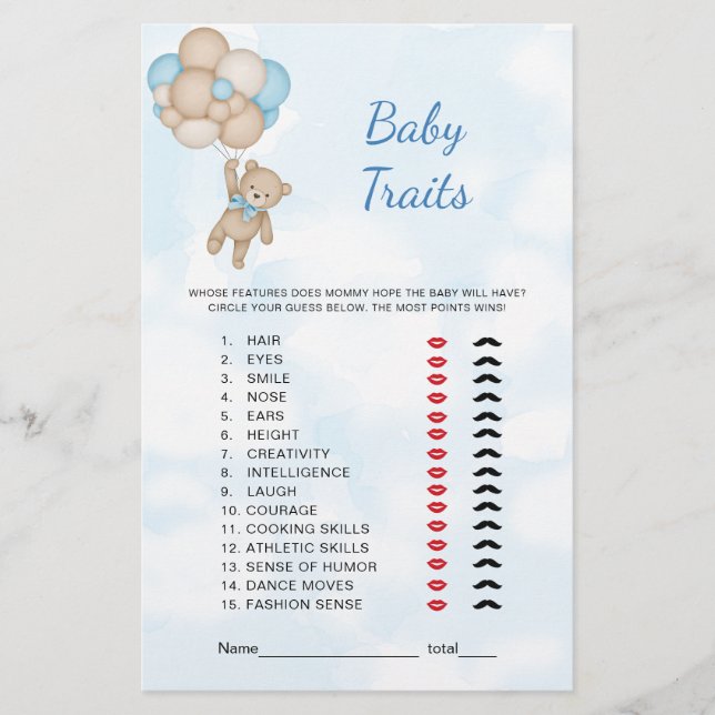 Teddy Bear Baby Traits Game (Devant)
