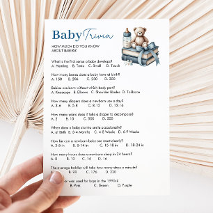 Teddy Bear Baby Trivia Boy Baby shower Carte de je