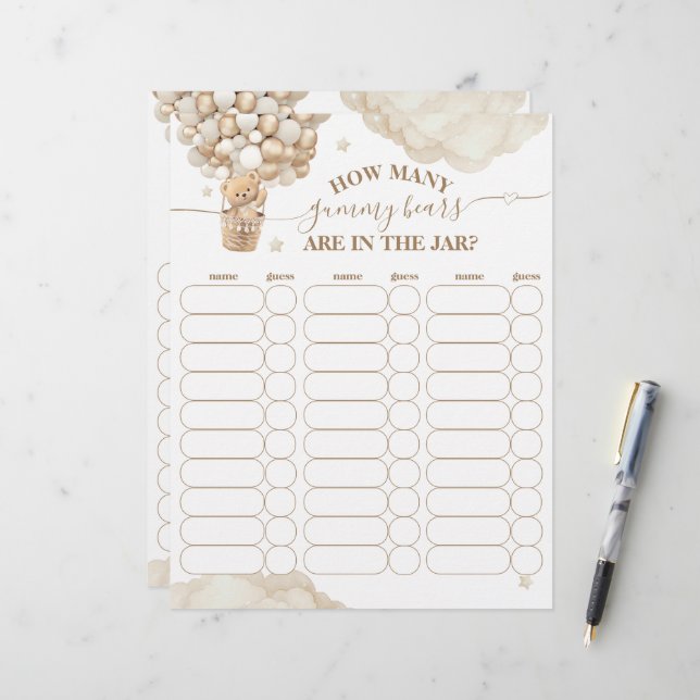 Teddy Bear Balloon Bearly Wait Baby shower jeu (Devant/Arrière en situation)