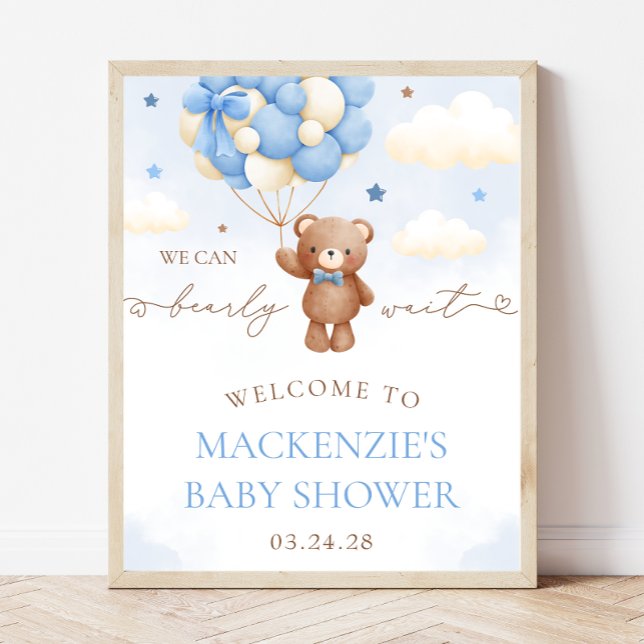 Teddy Bear Balloon Boy Baby shower Affiche de bien (Créateur téléchargé)