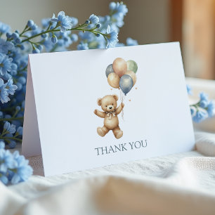 Teddy Bear & Balloons Baby shower Merci Cartes