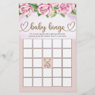 Teddy Bear Bear Bear Girl Baby shower Bingo Jeu