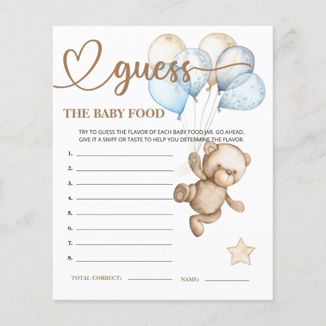 Teddy Bear Bear Bear Guess the Baby Food Card. (Devant)