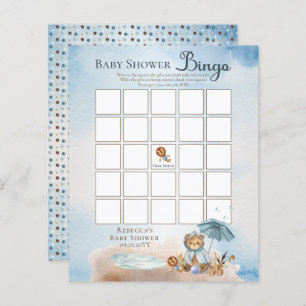 Teddy Bear Bearly Wait Boy Baby shower Bingo Invi
