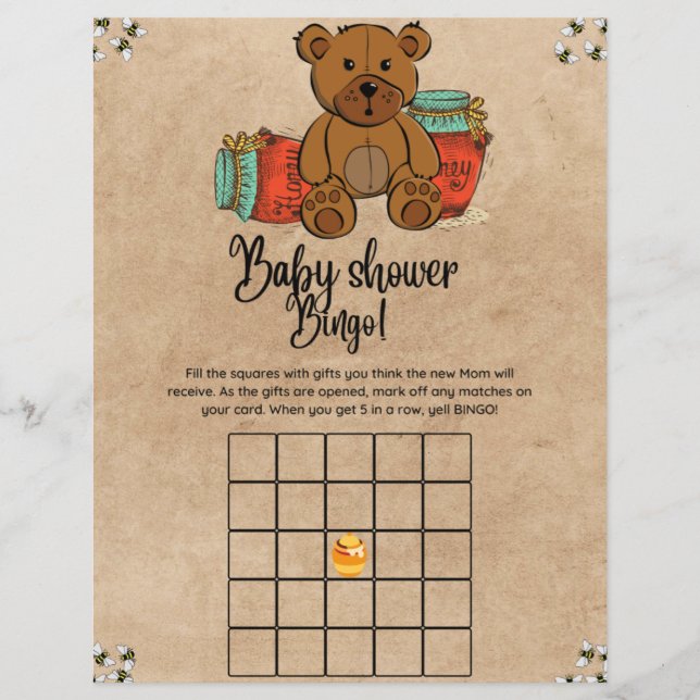Teddy Bear Bingo Baby shower Jeu (Devant)
