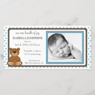 Teddy Bear Bleu Faire-part de naissance Customisé