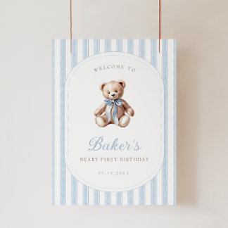 Teddy Bear Blue Affiche de bienvenue d'anniversair