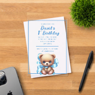 Teddy Bear Blue Anniversaire Acrylique Invitation