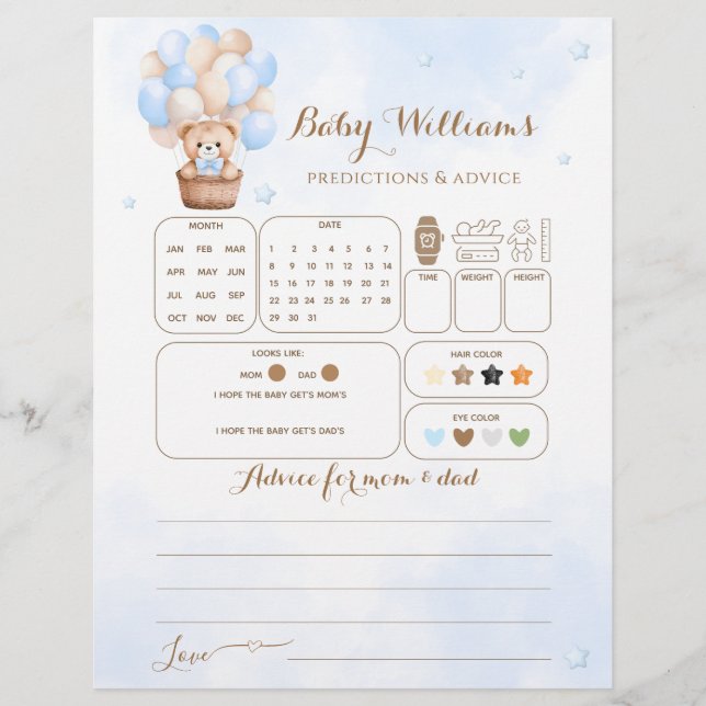 Teddy Bear Blue Balloon Baby Boy Jeu de devis (Devant)