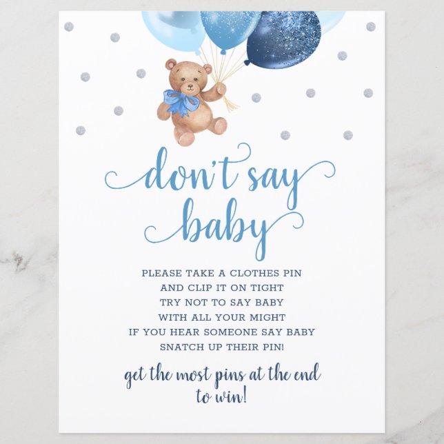 Teddy Bear Blue Balloons ne pas dire Baby Game (Devant)