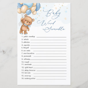 Teddy Bear Blue Balloons Word Scramble Jeu