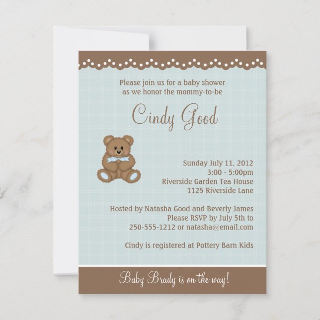 Teddy Bear Blue Petite Invitation (Devant)