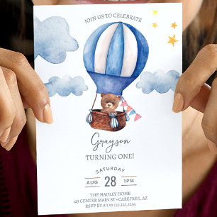 Teddy Bear Boy 1er Anniversaire Invitation