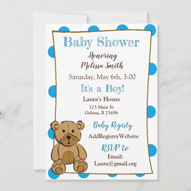 Teddy Bear Boy Baby Shower Invitations (Devant)