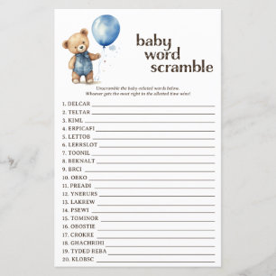 Teddy Bear Boy Baby shower Word Scramble Jeu