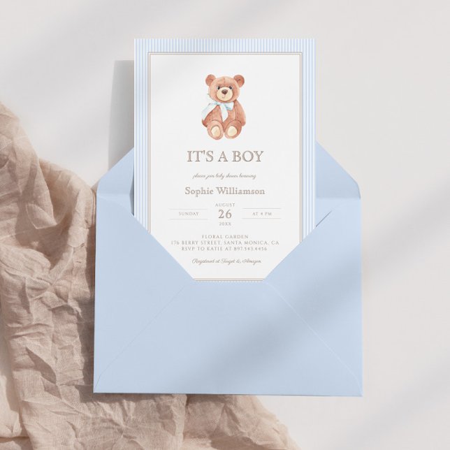 Teddy Bear Boy Classic Baby shower Invitation (Créateur téléchargé)