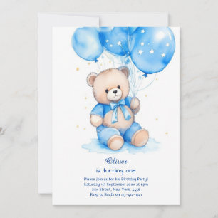 Teddy Bear Boy Invitation pour le premier annivers
