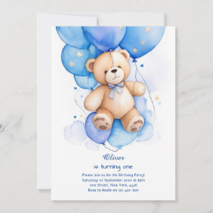 Teddy Bear Boy Invitation pour le premier annivers