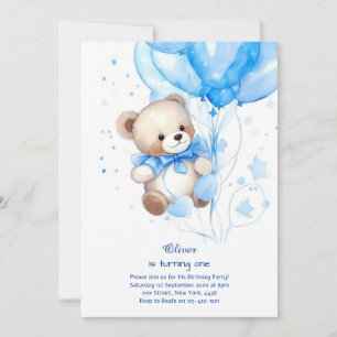 Teddy Bear Boy Invitation pour le premier annivers