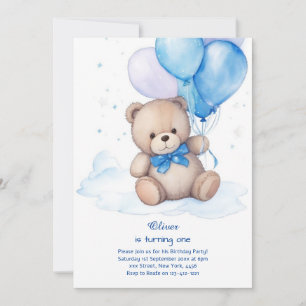 Teddy Bear Boy Invitation pour le premier annivers