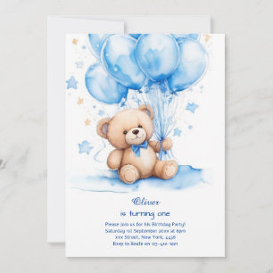 Teddy Bear Boy Invitation pour le premier annivers