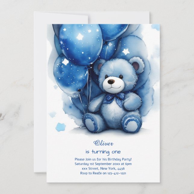 Teddy Bear Boy Invitation pour le premier annivers (Devant)