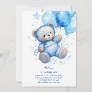 Teddy Bear Boy Invitation pour le premier annivers