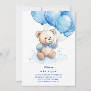 Teddy Bear Boy Invitation pour le premier annivers