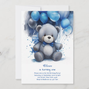 Teddy Bear Boy Invitation pour le premier annivers