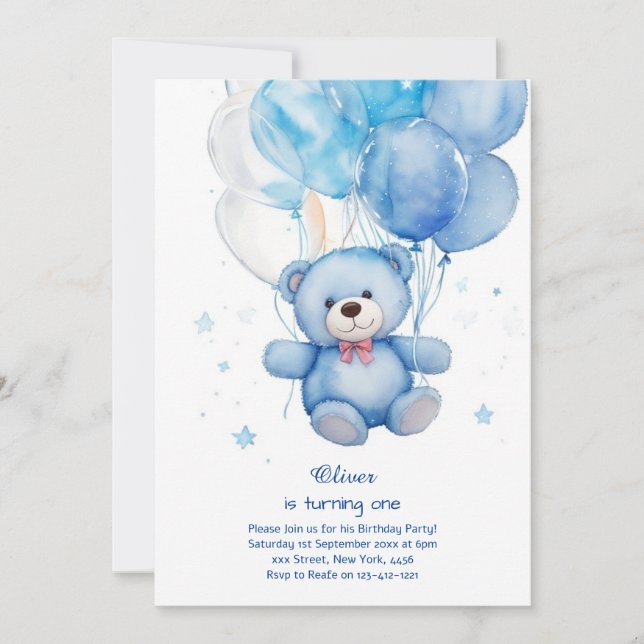 Teddy Bear Boy Invitation pour le premier annivers (Devant)