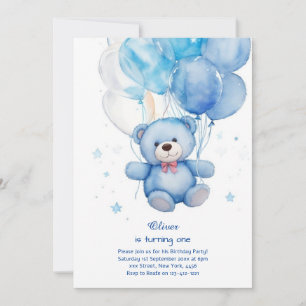 Teddy Bear Boy Invitation pour le premier annivers