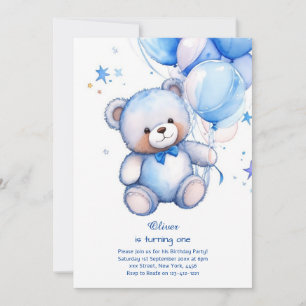 Teddy Bear Boy Invitation pour le premier annivers