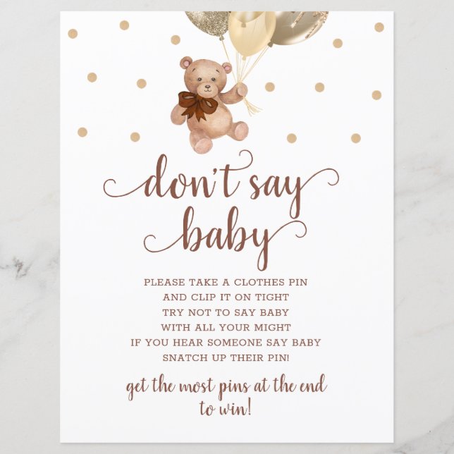 Teddy Bear Brown et or ne pas dire Baby Game (Devant)