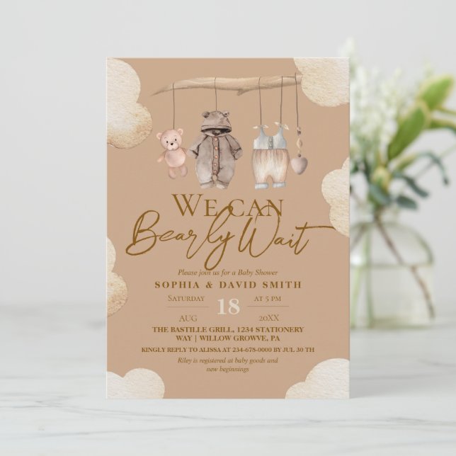 Teddy Bear Brown Woodland Baby Shower Invitation (Debout devant)