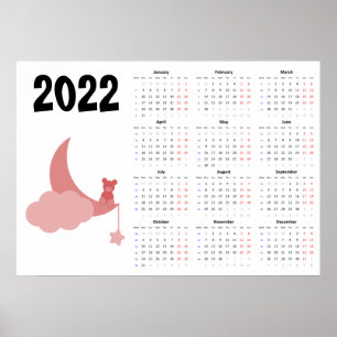 Teddy bear Calendrier 2022 Poster - Lundi début
