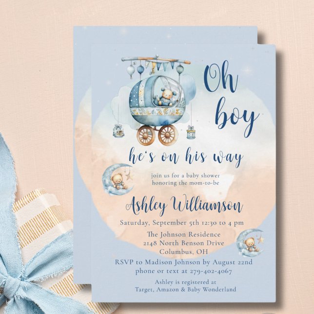 Teddy Bear Celestial Oh Boy Baby shower Invitation (Créateur téléchargé)