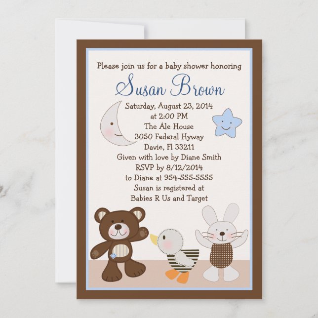 Teddy Bear Duckie Bunny Baby shower Invitation (Devant)