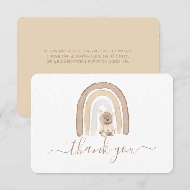 Teddy Bear et Rainbow carte de remerciements (Devant / Derrière)