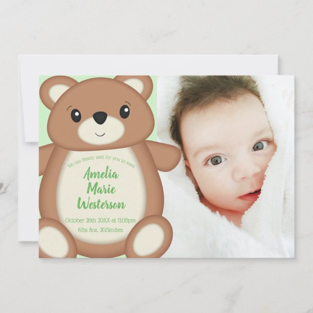 Teddy Bear Faire-part de naissance (Devant)