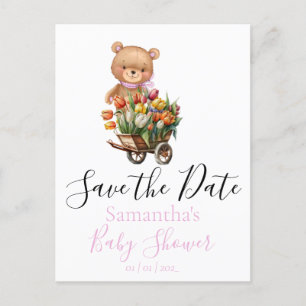 Teddy Bear Floral Rustic Enregistrer la date Carte