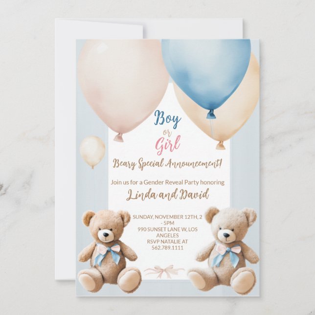 Teddy Bear Genre Reveal Celebration Invitation (Devant)