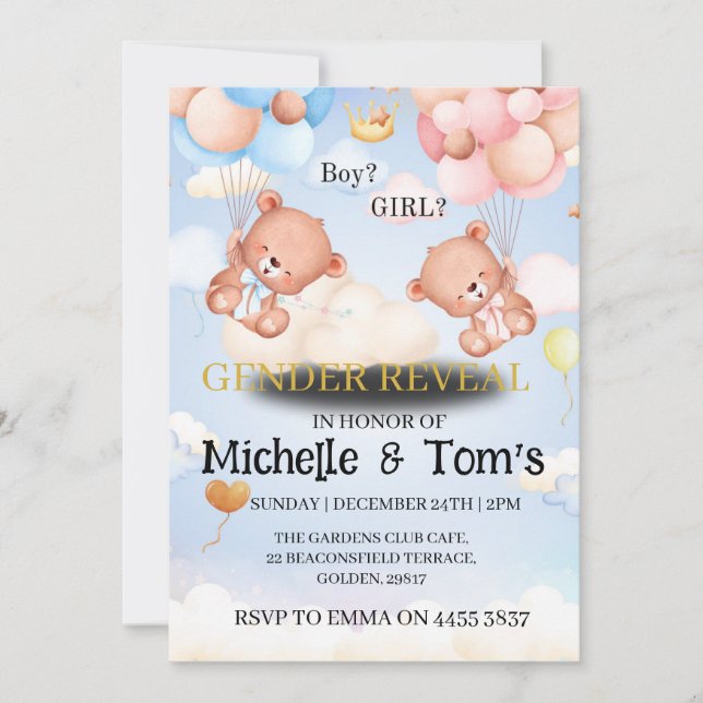 Teddy Bear Genre Reveal Party Invitation (Devant)