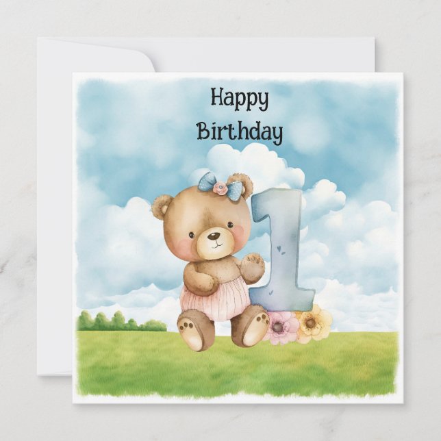 Teddy Bear Girl 1er Anniversaire d'un an (Devant)