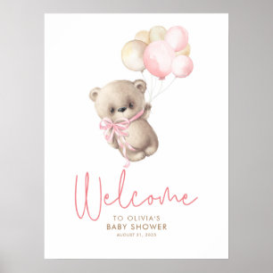 Teddy Bear Girl Baby shower Affiche de bienvenue